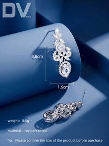 1 Pair Luxury Cubic Zirconia White Gold Plated Pendant Earrings, Elegant Jewelry Gift For Women, Suitable For Date, Wedding, Party, Anniversary, Comes With Gift Box - Silver - View 4