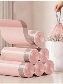 50卷浴室垃圾袋，结实轻薄材质，粉色一次性垃圾袋，适用于家庭和办公室 - 升級款 - 查看 2