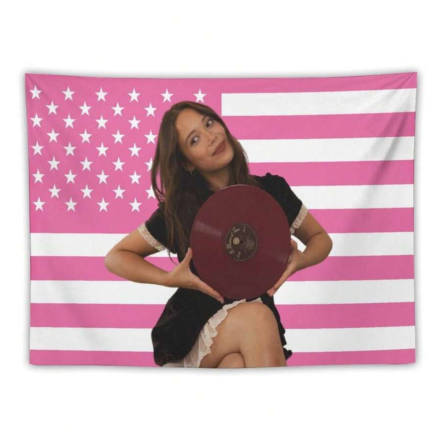 1PC Singer Laufey Printed American Flag Decorative Tapestry, Suitable For Dormitories, Bedrooms, Parties, Festivals - Easy To Hang Holiday Decorations, Ideal Gift For Fans, Perfect Valentine's Day Gift - 1PC - 查看 1