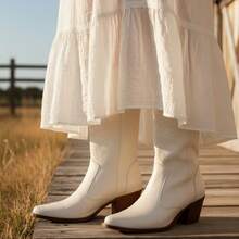 Women's Western Texan Country Rodeo Boots, High Top, Elongated Toe. - Blanco - Ver 5