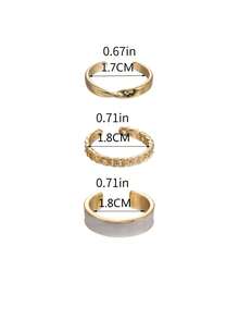 RINTOLER 3pcs Set Fashionable Luxury Niche Design Alloy Open Ring, Personalized Gift For Girlfriend, Non-Adjustable - Yellow Gold - View 2