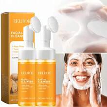 4pcs Turmeric Facial Cleansing Set, Including 3 Pieces Of Handmade Turmeric Kojic Acid Soap, And 1 Bottle Of Turmeric And Damascus Rose Facial Cleansing Mousse. It Provides Deep Cleansing And Moisturizing, Contains A Large Amount Of Curcumin, Vitamin E, And Rose Essence, And Is Suitable For The Face And Body With A Natural And Mild Formula. - 黃色 - 查看 2