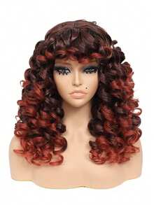 Curly Wigs For Women Long Curly Afro Wig With Bangs For Women Big Bouncy Fluffy Synthetic Fiber Glueless Hair For Cosplay And Daily - 漸層紅色 - 查看 2