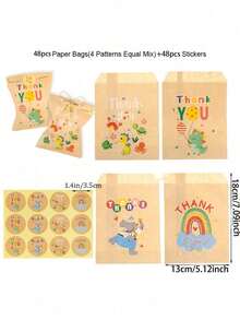 24pcs Gift Wrapping Bag & Sticker Set,Cute Cartoon Graphic Party Favor Goodie Bag & Sticker Set Valentine Day - Multicolor - View 7