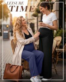 ¡RecomendadoNeer - Paquete de 3 pantalones de maternidad para mujer sobre el vientre, holgados para embarazo, pantalones elásticos de pierna ancha con bolsillos¡Top de Temporada - Gris claro, gris oscuro, negro - Ver 4