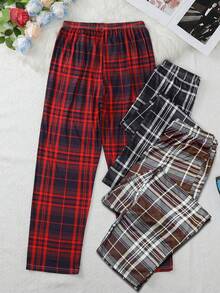 3pcs Men's Casual Plaid Print Sleepwear Set, Including Long Pants, Autumn/Winter - Multicolor - View 4