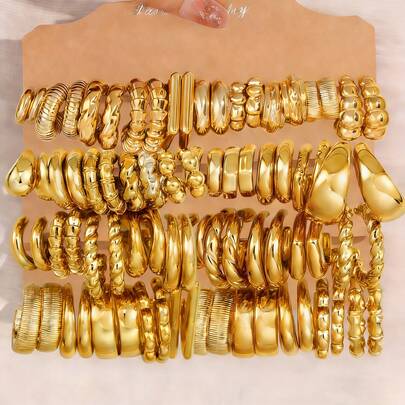 30/60颗复古优雅CCB圈形耳环，创意不对称三角形、水滴形、C形设计耳环，独特日常、派对、约会和节日佩戴饰品，精致节日礼物