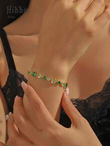 Hihho 1件渐变绿金宝石手链，小众奢华时尚多形状宝石串珠网球手链，适合年轻人佩戴，派对、日常佩戴、叠戴 - 綠色 - 查看 7