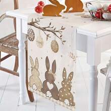 1pc, Brown Spring Easter Table Runner, Bunny Colorful Eggs Farmhouse Dress Scarves, Rustic Botanical Dining Tablerunner For Coffee Table/Kitchen Island/Party Decor 13x35.4/47.2/63/72/78.7inch - Brown - View 8