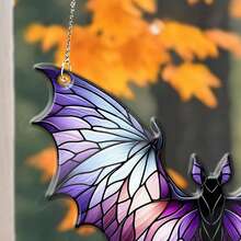 1pc Purple Bat Hanging Decor, Colorful Aesthetic Window Ornament, Light Catching Decorative Hanging Accent, Gothic Fantasy Home Decoration, Bat Shaped Symmetrical Wing Design With Stained Style Pattern And Bold Color Contrast, Eye Catching Visual Decor Creating Artistic And Spooky Yet Playful Atmosphere, Decorative Window Wall Door Hanging For Bedroom Living Room Dorm Apartment Spring Home Decor Halloween Party Seasonal Interior Decoration - Purple Bat - View 5