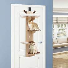 WOBENFOG 4-Tier Door Hanging Cat Tree, Wooden Door Mounted Vertical Cats Climbing Frame, Cats Climbing Rack For Stair, Foyer, Living Room, Enclosed Balcony - Gỗ sáng màu + Nâu - Xem 2