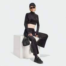 Adidas Women's VELVET CROP TOP, Celebrity Same Style Velvet Slim Fit Long Sleeve T-Shirt - Black - View 3