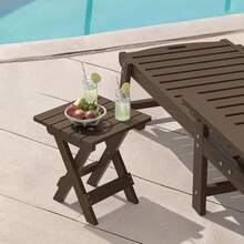 Mesa auxiliar plegable para exteriores, mesa auxiliar exterior HDPS para patio, porche, cubierta, piscina, 14 pulgadas de altura, negro - Marrón oscuro - Ver 3