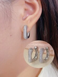 1对女士耳环，微镶嵌合成锆石优雅几何耳环，精致百搭耳钉 - 耳圈 - 查看 5