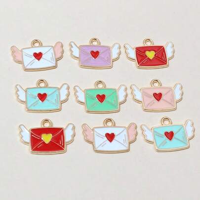 20pcs 20x13mm Enamel Heart-Shaped Love Letter Pendant Charms, DIY Jewelry Making Accessories For Earrings, Bracelets, Necklaces