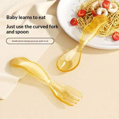 2支彩色婴儿笑脸硅胶喂食勺，软头长柄训练勺