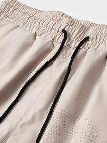 男士抽绳腰带口袋休闲百搭日常短裤 - 卡其色 - 查看 9