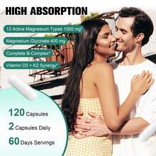 TOTARIA 25-In-1 Magnesium Complex With Methylated B Complex Magnesium Glycinate Citrate Malate Taurate Gluconate Aspartate Carbonate D3 K2, Magnesium Supplement For Relaxation Energy & Nerve, 120 Vegan Caps - 120count - 查看 7