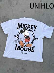 Disney UNIHLO  Street Life Men's Casual Loose   Mickey  Cartoon  Print Short Sleeve T-ShirtSummer - trắng - Xem 4