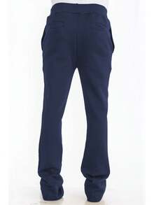 Mens Casual Tech Fleece Solid Stacked Sweat Pants - Navy Blue - View 5