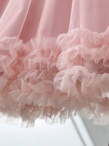 bearleader 2-7 Years Old Girls' Summer Birthday Princess Dress, Detachable Bow, Sleeveless Tulle Wedding Party Dress, Sweet Teenage Outfit - Pink - View 6