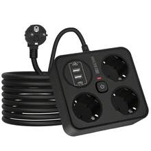 HITRENDS 7-In-1 Rapid Charging Socket Board, 3AC + 4USB (2 Type-C) One-Button Control Switch, Equipped With A Mobile Phone Stand, European Standard, Contact/Overload Protection Function, Wall-Mounted/Desk-Mounted Dual-Purpose Extension Socket - EU E Type Plug(220-240V) - View 12