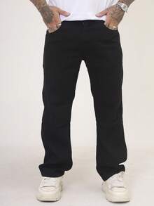 Calça Balao Jeans Masculina Oversize Perna Larga sem Elastano - Preto - Visão 3