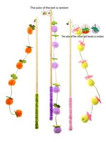 Bountiful Tomato Cat Teaser Wand, Felt Bell Persimmon Cat Toy, Pet Toy - Multicolor - View 10