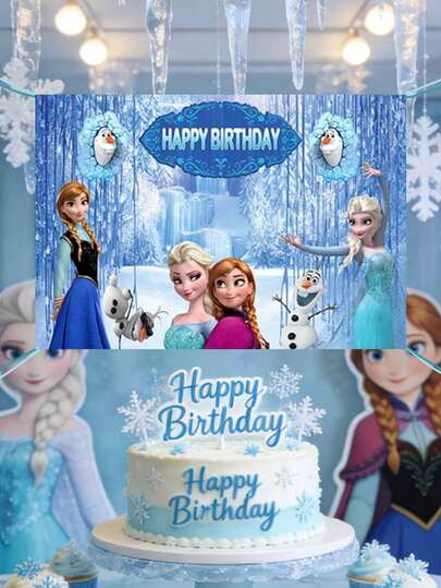 Disney Tela de fondo con temática de Frozen para habitación infantil, tela de fondo de dibujos animados para dormitorio de la princesa Elsa, tela tapiz para cabecera de cama de la princesa Elsa, artículo decorativo de ambiente de la princesa Elsa para decoración interior, tela de fondo de dibujos animados