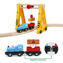 Accesorios de vía de tren de madera con grúa móvil y tren de carga desmontable, compatible con las principales marcas de vías de madera, juego de juguete ferroviario creativo - Multicolor - Ver 4