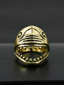 1pc Men's Fashionable Retro Personalized Hip-Hop Creative Summer Beach Shark Shaped Ring, Wedding Engagement Party Jewelry Gift - Shark - View 18