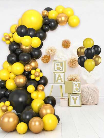 30/60pcs 10 Inch Black And Yellow Latex Balloons, Suitable For Balloon Arch Sets, Graduation Ceremonies, Baby Parties, Weddings, Birthdays, Sunflower Themed Party Decorations, Spring Parties