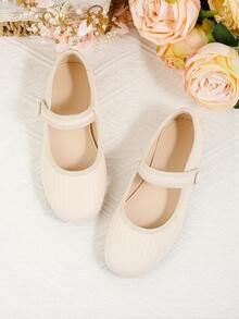Sepatu flat Mary Jane minimalis elegan untuk anak perempuan, cocok untuk pesta musim semi/musim panas, acara formal, atau pakaian kasual, untuk anak yang lebih besar. - Aprikot - View 2