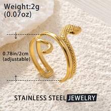 1pc Personalized Sexy 18K Gold Textured Snake Skin Double Layer Open Stainless Steel Ring, Suitable For Women's Party And Banquet Wear - Gold - View 3