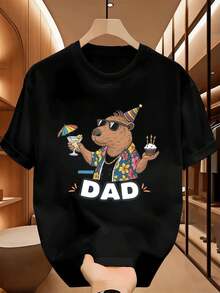 Divertente t-shirt da compleanno per papà con stampa orso, ideale per la primavera, in cotone di alta qualità, girocollo, vestibilità comoda, stile street hip-hop. - nero - Visualizzare 2