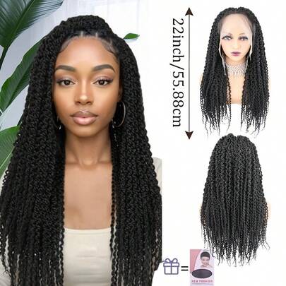 全蕾丝编织假发，两条扭辫和卷发，适合女性，螺旋编织，无胶双层全蕾丝编织假发，专为设计 - 长款全蕾丝编织假发