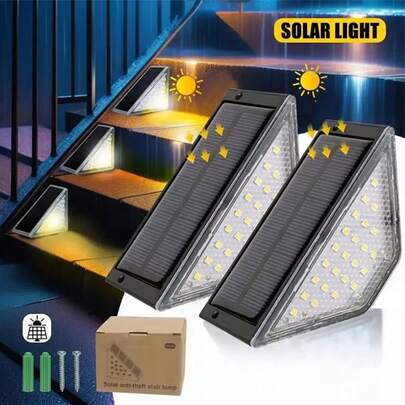Luces solares triangulares para escaleras, senderos de jardín, porche y terraza, decoración de ambiente