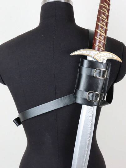 Medieval Back-Mounted Sword Sheath | Adjustable PU Leather Sword Holster For LARP Cosplay & Renaissance Costume
