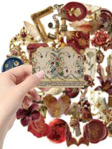 1Set Transparent Golden Foil Stickes Red Aesthetic Stickers Imperial Court Stickers Craft Supplies PET Vinyl Sticker - Multicolor - View 5