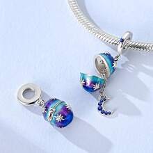 1pc Silver-Plated Openable Charm Series Paw Print, Four-Leaf Clover, Starry Sky, Butterfly Egg Pendant, Suitable For Bracelets, Necklaces, DIY Jewelry Making, Surprise Gift For Family And Friends, Easter - Silver - View 4