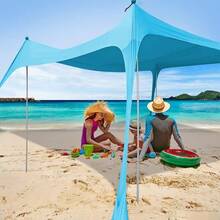 Toldo de Playa Familiar Portátil con 4 Postes de Aluminio, UPF50+ Resistente al Viento y 4 Anclajes de Sacos de Arena, Toldo Desplegable para Camping, Picnics y Pesca - por defecto - Ver 1