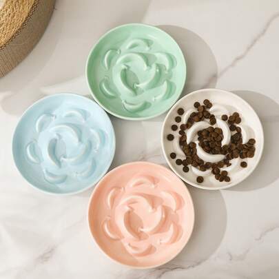 Ceramic Slow Feeder Cat Bowl Set - Promotes Healthy Whiskers Slow Feeding - Single Bowl And Double Bowl Suitable For Wet And Dry Food - Microwave And Dishwasher - Easy To Clean