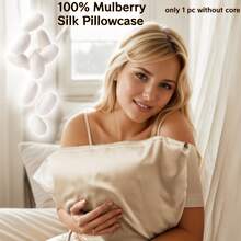 1pc 100% Mulberry Silk Pillowcase, Double-Sided Silk Pillowcase With Hidden Zipper, Gentle On Skin And Hair, Suitable For Men And Women (Pillow Insert Not Included) - Champagne - View 4