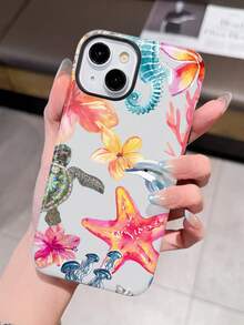 1pc Fashion High-Definition Ocean Life, Star & Flower Pattern Glossy 2-In-1 Phylon Protective Hard Phone Case, Suitable Compatible With Samsung/ 11/12/13/14/15/16/17 Pro Max A13 A14 A15 A16 A17 S25 S24 S23 S22 A55 A56 A34 - Multicolor - View 2