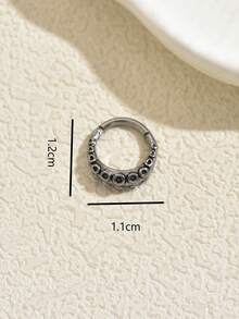 1 pieza Aro de nariz de malla con calavera punk, joyería de piercing de nariz de acero inoxidable de aro cerrado para hombres y mujeres - Plateado - Ver 7