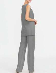 Chiffon Mother Of The Bride Pantsuit 3 Piece Wedding Formal Dress Suit Evening Gown - 灰色 - 查看 5