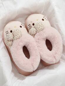 SANRIO 三丽鸥  女士可爱毛绒厚底拖鞋靴，柔软可爱室内/室外猫咪低帮人造毛皮内衬套脚雪地靴，EVA 鞋底 - 粉色 - 查看 7