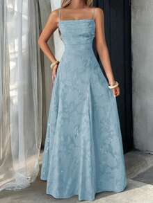 Unadoll 女士性感优雅夏季连衣裙，配有抽绳腰带和露背设计，采用提花面料制成，适合度假、海滩、约会、返校、婚礼、派对和其他场合。 - 藍色 - 查看 7