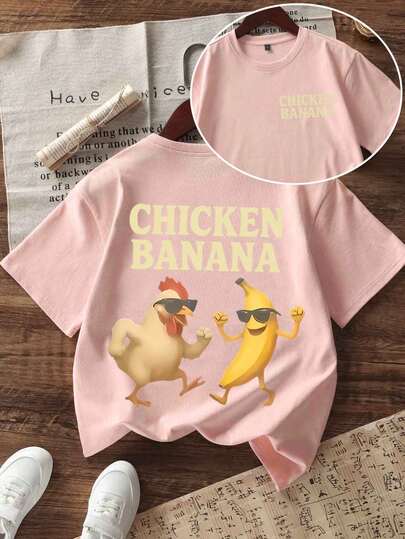 Camiseta de cuello redondo de manga corta con estampado gráfico informal para niñas preadolescentes, top de verano