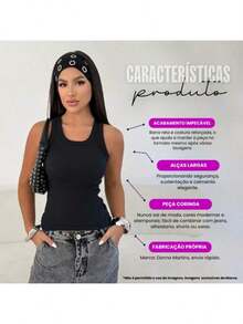 Kit 3 Regatas Femininas Ribana Canelada Grossa Premium Alça Larga - azul e preto - Visão 9